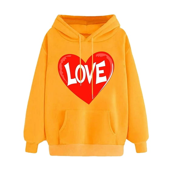 Goodeals Clearance Deals,Oversized Hoodies for Women Cute Heart Graphic Hoodie Casual Y2K Hooded Sweatshirt Fashion Preppy Sweatshirt Teen Girls Pullover(Yellow,S)