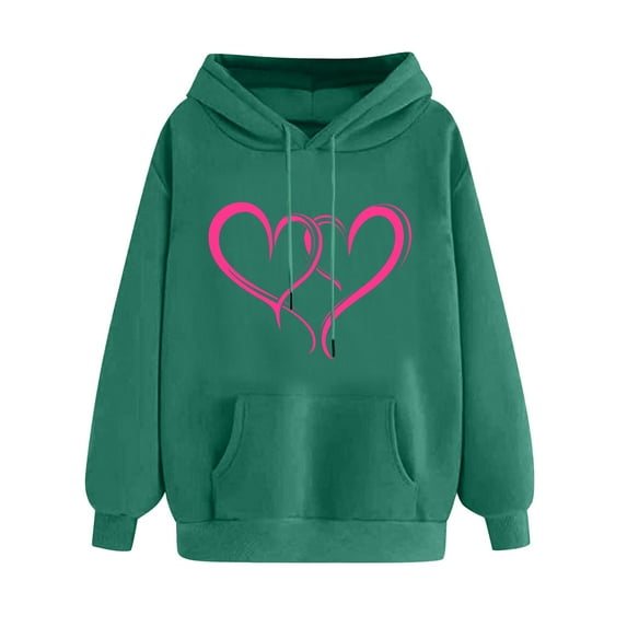 Goodeals Clearance Deals,Sweatshirt Long Sleeve Hoodie Plus Size Valentines Day Hoodies Love Heart Graphic Pullover Drawstring Loose Long Sleeve Shirt Tops(Army Green,XXL)