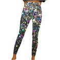 thumbnail image 1 of Women's Yoga Leggings Sparkle Sequin Print Pants High Waisted Athletic Workout Legging Non See Through Pant(Multicolor,L), 1 of 5