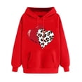 thumbnail image 1 of Goodeals Clearance Deals,Womens Valentine Hoodie Sweatshirts Leopard Valentine's Day Fleece Pullover Plaid Love Heart Graphic Tops Long Sleeve Kanga Pocket Drop Shoulder Shirts(Red,L), 1 of 5