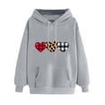 thumbnail image 1 of Leopard Plaid Heart Graphic Pullover Hoodies for Women Valentine's Day Fleece Sweatshirt Cute Long Sleeve Drawstring Casual Hooded Shirt(Gray,S), 1 of 5