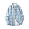 thumbnail image 1 of Men's Flannel Jacket Casual Long Sleeve Plaid Shirts Winter Fleece Lined Jackets Sherpa Button Down Shacket for Men(Light Blue,L), 1 of 6