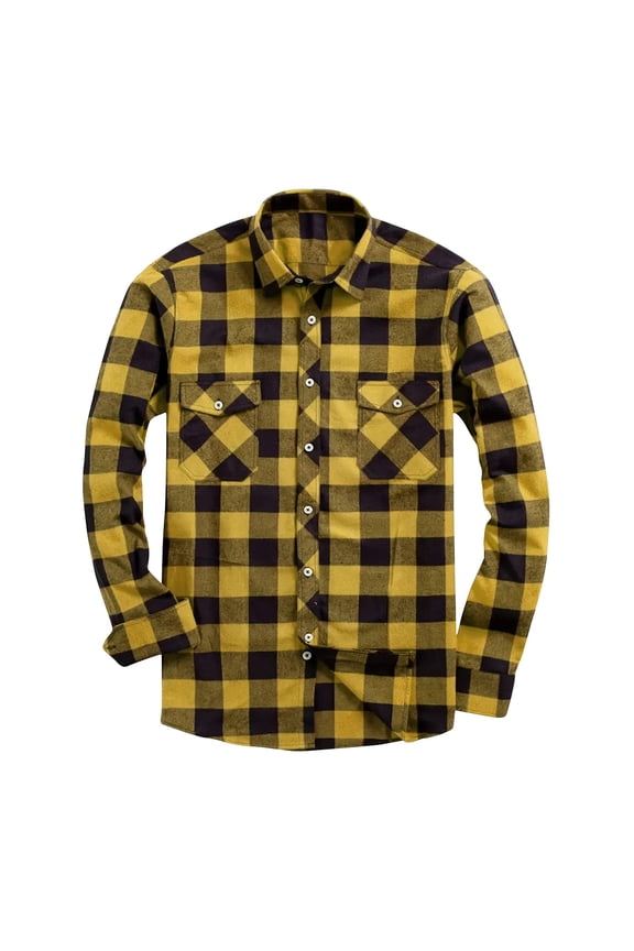 Mens Button Down Shirts Casual Plaid Flannel Long Sleeve Jackets Regular Fit Checkered Buffalo Plaid Shirt(Yellow,XXXL)