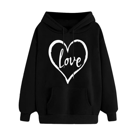 Oversized Cute Aesthetic Graphic Hoodies Love Letter Print Preppy Sweatshirt for Women Teen Girls Trendy Pullover(Black,XXL)
