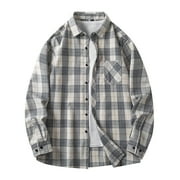 GOODEALS Clearance Sale,Big and Tall Men Flannel Plaid Shirts Loose Fit Long Sleeve Button Down Jacket Shacket(White,XXL)