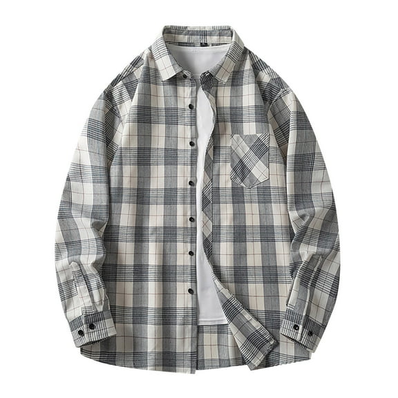 Big and Tall Men Flannel Plaid Shirts Loose Fit Long Sleeve Button Down Jacket Shacket(White,XXL)