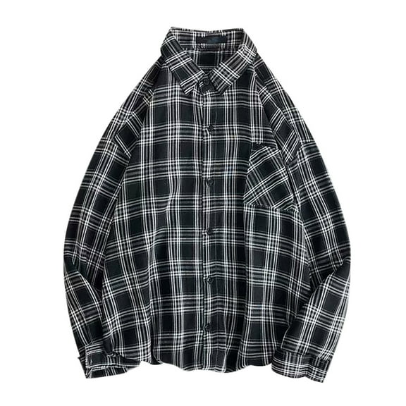 Goodeals Clearance Sale,Mens Button Down Shirts,Casual Plaid Flannel Shirt,Long Sleeve Button Down Jackets,Fashion Fall Shirt Jacket(Black,XXL)