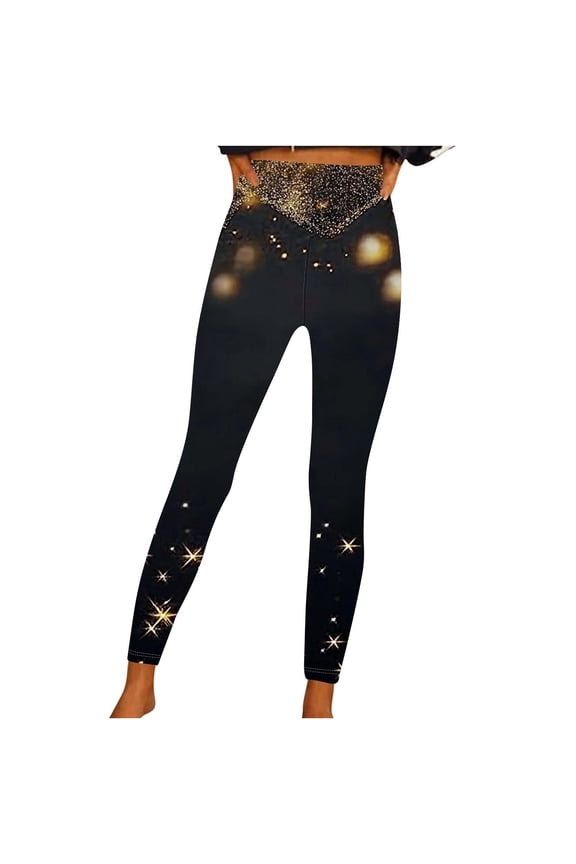 Clearance Sale,Women's Yoga Leggings Sparkle Sequin Print Pants High Waisted Athletic Workout Legging Non See Through Pant(Multicolor,S)