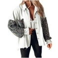 thumbnail image 1 of Womens Jacket Denim Sequin Patchwork Long Sleeve Jacket Shirts Oversized Button Up Frayed Hem Jean Shacket Spring Fall Outfits(White,L), 1 of 5