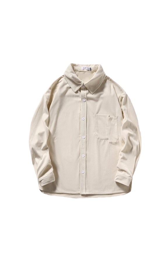 Clearance Sales,Big and Tall Men Corduroy Jackets Casual Long Sleeve Button Down Shirts Lightweight Lapel Collar Jacket Fall Textured Ribbed Shacket(Beige,L)