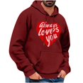 thumbnail image 1 of Goodeals Clearance Sales,Color Block Heart Graphic Hoodies for Men Fleece Pullover Hoodie Loose Fit Soft Hooded Sweatshirt Trendy Valentines Day Hooded(Wine,S), 1 of 5
