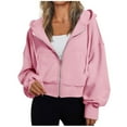 thumbnail image 1 of Goodeals Clearance Sales,Hoodies for Women Full Zip Up Cropped Jackets Midweight Fleece Sweatshirt Casual Plain Long Sleeve Hooded Coats with Pockets(Pink,S), 1 of 6