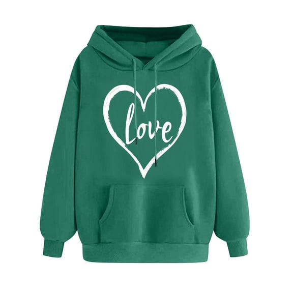 Oversized Cute Aesthetic Graphic Hoodies Love Letter Print Preppy Sweatshirt for Women Teen Girls Trendy Pullover(Army Green,XL)