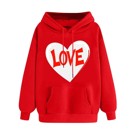 Goodeals Clearance Sales,Oversized Hoodies for Women Cute Heart Graphic Hoodie Casual Y2K Hooded Sweatshirt Fashion Preppy Sweatshirt Teen Girls Pullover(Red,L)