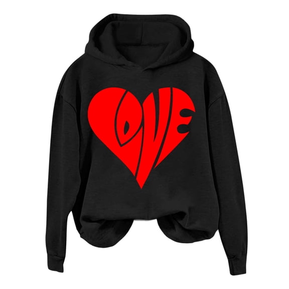 Goodeals Comfy Fleece Hoodies Women Long Sleeve Clothes Cute Love Heart Graphic Hoodies Trendy Valentine's Day Pullover Shirts Novelty Tops(Black,S)Reduced
