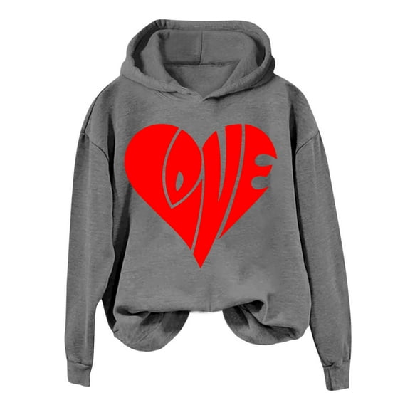 Goodeals Comfy Fleece Hoodies Women Long Sleeve Clothes Cute Love Heart Graphic Hoodies Trendy Valentine's Day Pullover Shirts Novelty Tops(Gray,S)Saving