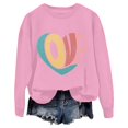 thumbnail image 1 of Goodeals Flash Deals,Women Heart Print Sweatshirt Crewneck Fleece Tops Love Heart Printed Graphic Pullover Sweatshirts Cute Long Sleeve Valentine Day Tops(Pink,L), 1 of 4