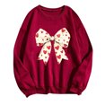 thumbnail image 1 of Fleece Womens Crewneck Sweatshirt Oversized Bow Print Pullover Tops Cute Heart Graphic Shirts Valentine's Day Long Sleeve Sweatshirts(Wine,L), 1 of 4