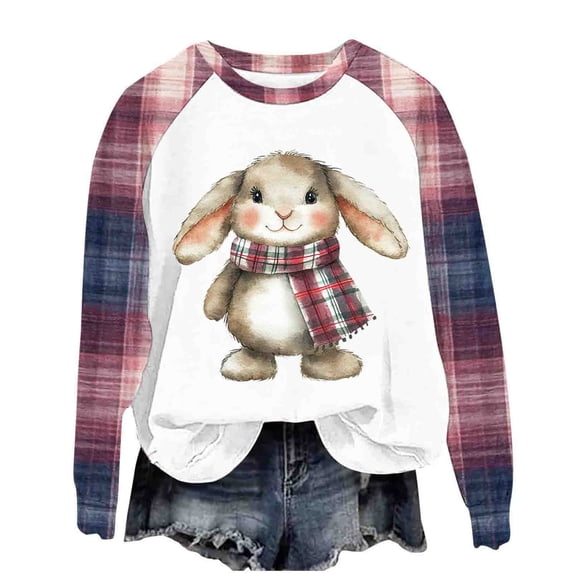 Happy Easter Sweatshirt Women Raglan Long Sleeve Shirts 2025 Cute Bunny Rabbit Graphic Tees Pullover Fuuny Lightweight Shirts Tops(Purple,XXL)