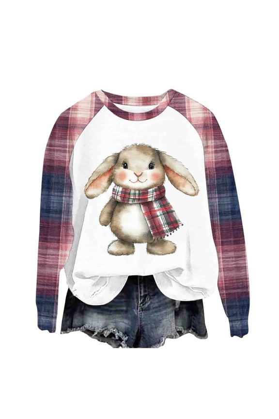 Happy Easter Sweatshirt Women Raglan Long Sleeve Shirts 2025 Cute Bunny Rabbit Graphic Tees Pullover Fuuny Lightweight Shirts Tops(Purple,XXL)