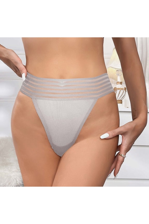 High Cut Thongs for Women Lightweight Breathable Bikini Invisible Seamless Panties Summer Erotic Sheer Underpants(Gray,XXL)