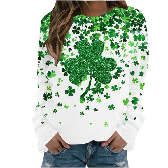 Goodeals Irish Green Heart Graphic Sweatshirt Women St Patrick's Day Shirts Casual Crewneck Long Sleeve Pullover Tees 2025 Lucky Shamrock Outfits(Multicolor,XL)