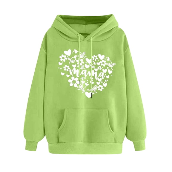 Goodeals Mama Fleece Sweatshirts Women Casual Oversized Pullover Hoodies 2025 Loose Drop Shoulder Cute Heart Graphic Hooded Shirts Personalized Mom Gift for Her(Green,XL)