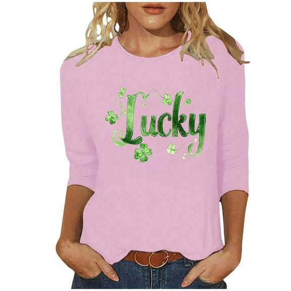 Goodeals Mama St. Patrick's Day Shirts for Mom Women Fashion 3/4 Sleeve Lucky Leaf Clover Shirt Lucky Charm Irish Shamrock Blouses T Shirts Tees(Pink,S)