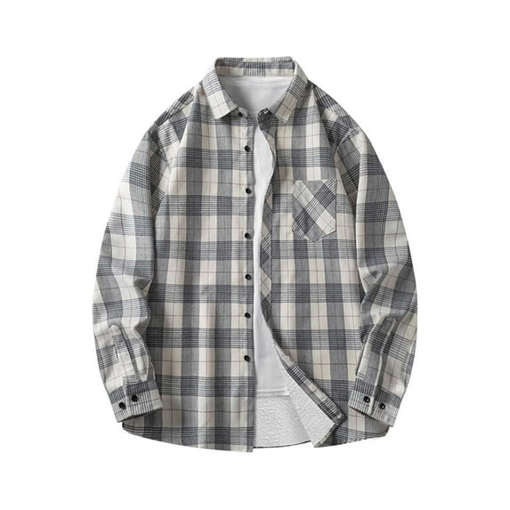 Goodeals Online Deals,Men's Flannel Jacket Casual Long Sleeve Plaid Shirts Winter Fleece Lined Jackets Sherpa Button Down Shacket for Men(White,XXXXL)