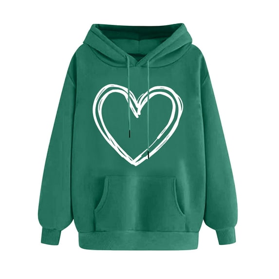 Goodeals Online Deals,Womens Heart Print Hoodies Trendy Long Sleeve Love Graphic Sweatshirt Oversized Loose Casual Cute Pullover Top Teen Girls Trendy Shirts with Pocket(Army Green,XXL)