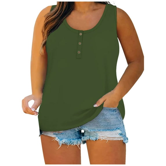 Plus Size Shirts Women's Scoop Neck Tank Tops 2025 Sleeveless T-Shirt Summer Moisture Wicking Gym Shirt Casual Solid Color Pullover Vest(Army Green,XXL)
