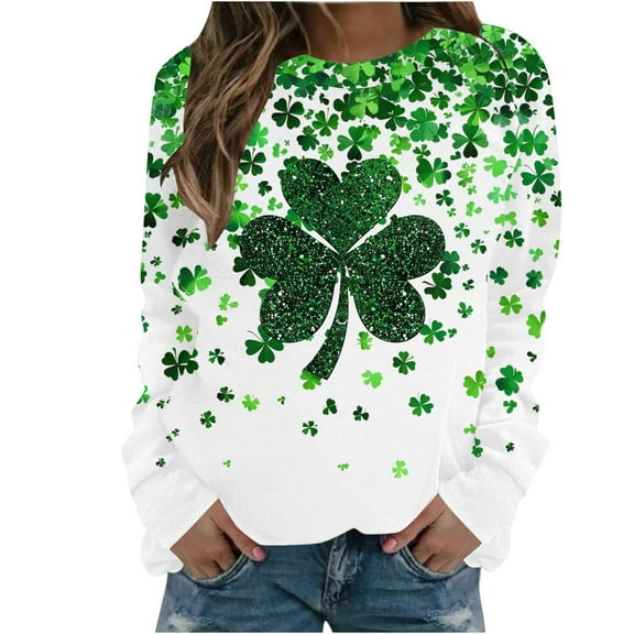 Goodeals Plus Size Women Sweatshirt 2025 Trendy St Patricks Day Sweatshirts Funny Sweatshirt Vacation Floral Print Green Tops Raglan Long Sleeve Shirts(Multicolor,XXXXXL)