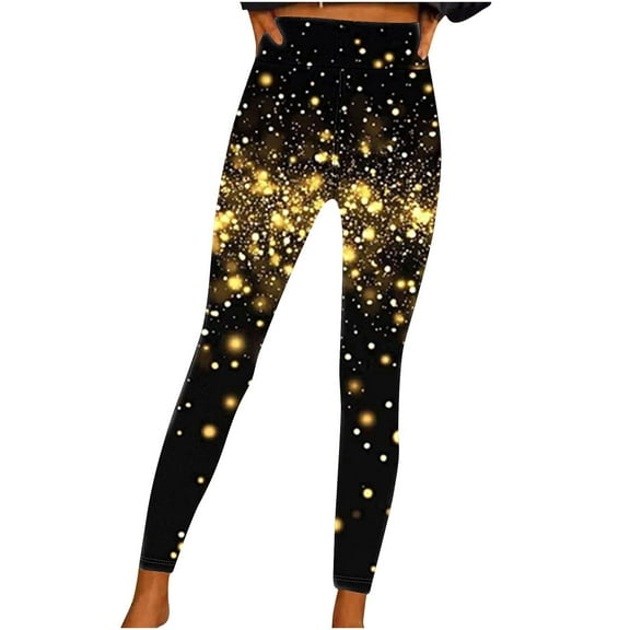 Goodeals Reduced,Leggings Womens Glitter Print Pants Tummy Control Compression Leggings Stretch Skinny Pants Trousers Non See Through Gym Workout Pants(Multicolor,S)