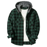 GOODEALS Reduced,Men's Flannel Hoodie Shirts Casual Plaid Flannel Jacket with Hoody Long Sleeve Stylish Button Down Hooded with Pocket(Green,L)