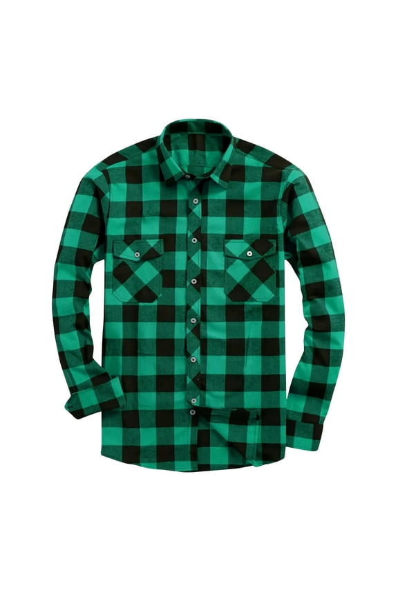 Mens Button Down Shirts Casual Plaid Flannel Long Sleeve Jackets Regular Fit Checkered Buffalo Plaid Shirt(Green,S)