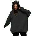 thumbnail image 1 of Goodeals Reduced,Sweatshirts for Women Fleece Hoodies with Cat Ear Solid Long Sleeve Crewneck Sweatshirts Trendy Teen Girls Oversized Hooded Tops Shirts(Black,XL), 1 of 5