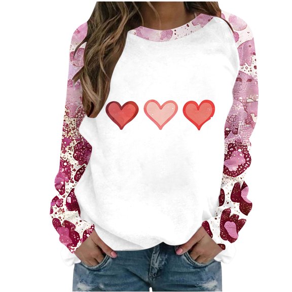 Goodeals Reduced,Women's Tops Hugs and Kisses Rainbow Love Shirts Sparkle Sequin Valentine's Day Sweatshirts Casual Soft Color Block Long Sleeve Tees(Pink,XL)