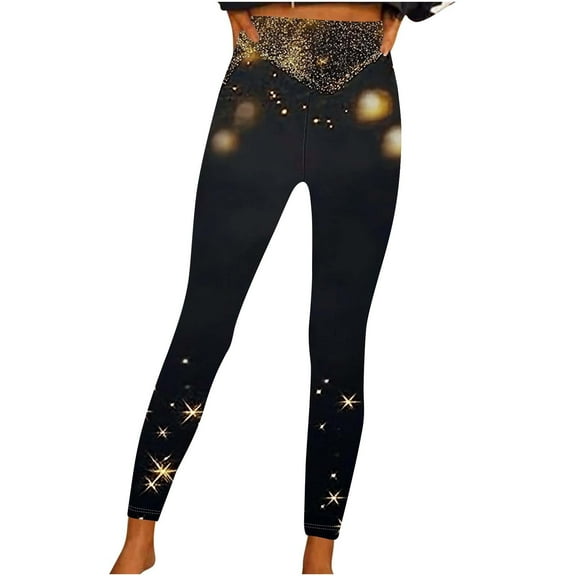Women's Yoga Leggings Sparkle Sequin Print Pants High Waisted Athletic Workout Legging Non See Through Pant(Multicolor,XL)