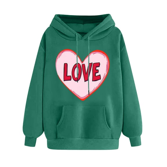 Goodeals Saving,Love Letter Printed Hooded for Women Oversized Fleece Long Sleeve Comfy Shirts Cute Valentine's Day Pullover Tops(Army Green,M)