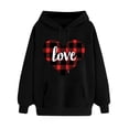 thumbnail image 1 of Goodeals Saving,Love Valentine Hoodies Women Plaid Heart Printed Hooded Cute Graphic Sweatshirts Long Sleeve Pocket Drop Shoulder Pullover Oversized Fleece Sweatshirt(Black,L), 1 of 5