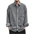 thumbnail image 1 of Men's Corduroy Shirt Button Down Jacket Casual Long Sleeve Shacket Jackets Solid Color Lightweight Work Shirts with Pocket(Gray,XL), 1 of 4