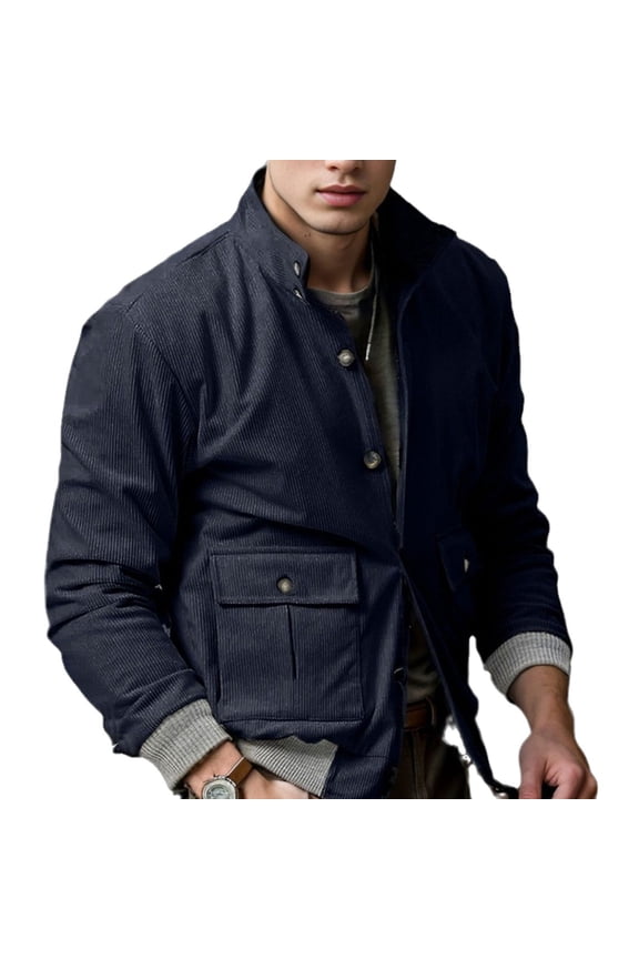 Saving,Mens Corduroy Jackets Soft Cotton Shirts Casual Button Down Shacket Long Sleeve Lightweight Jacket with Pocket(Navy,M)