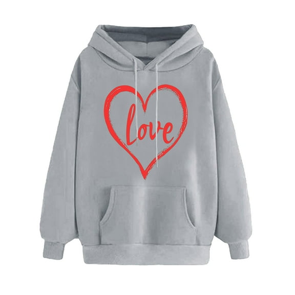 Oversized Cute Aesthetic Graphic Hoodies Love Letter Print Preppy Sweatshirt for Women Teen Girls Trendy Pullover(Gray,S)