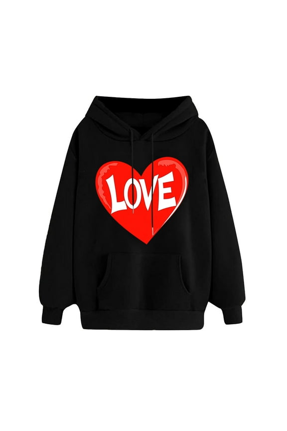 Oversized Hoodies for Women Cute Heart Graphic Hoodie Casual Y2K Hooded Sweatshirt Fashion Preppy Sweatshirt Teen Girls Pullover(Black,M)