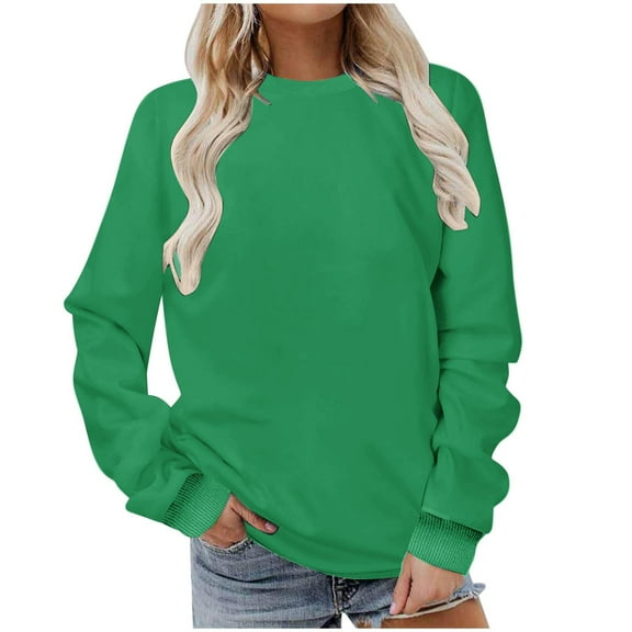 Goodeals Saving,Sweatshirts Women's Oversized Solid Color Sweatshirt Casual Long Sleeve Shirts Trendy Crew Neck Cute Pullover Relaxed Fit Tops(Green,XXXL)