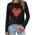 thumbnail image 1 of Valentine's Day Crewneck T Shirts Womens Funny Double Heart Graphic Shirts Valentines Gift Tshirt Long Sleeve Couple Tops(Black,L), 1 of 6