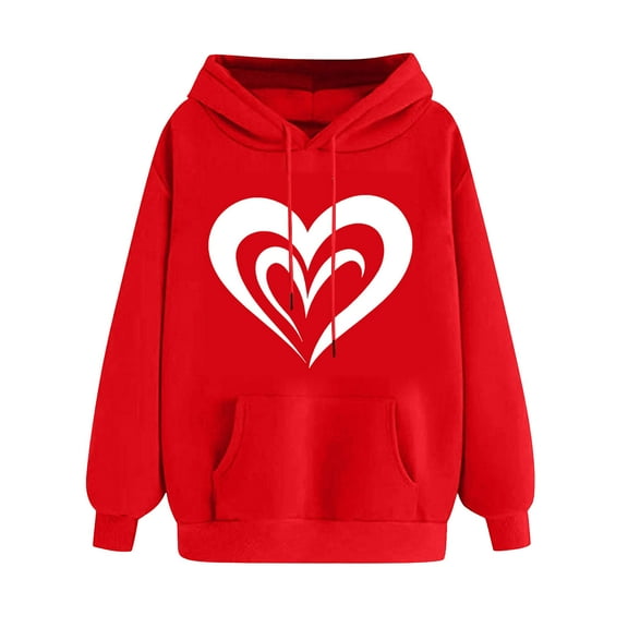 Goodeals Saving,Valentines Day Fleece Sweatshirt Women Oversized Love Heart Shirt Hoodies Valentine's Long Sleeve Tops Teen Girls Trendy Pullover(Red,L)