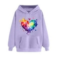 thumbnail image 1 of Goodeals Saving,Women's Rainbow Heart Print Hoodies Valentines Tie Dye Graphic Fleece Sweatshirts Cute Holiday Long Sleeve Sweatshirt(Purple,XXL), 1 of 5