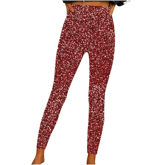 Goodeals Saving,Women's Yoga Leggings Sparkle Sequin Print Pants High Waisted Athletic Workout Legging Non See Through Pant(Multicolor,M)