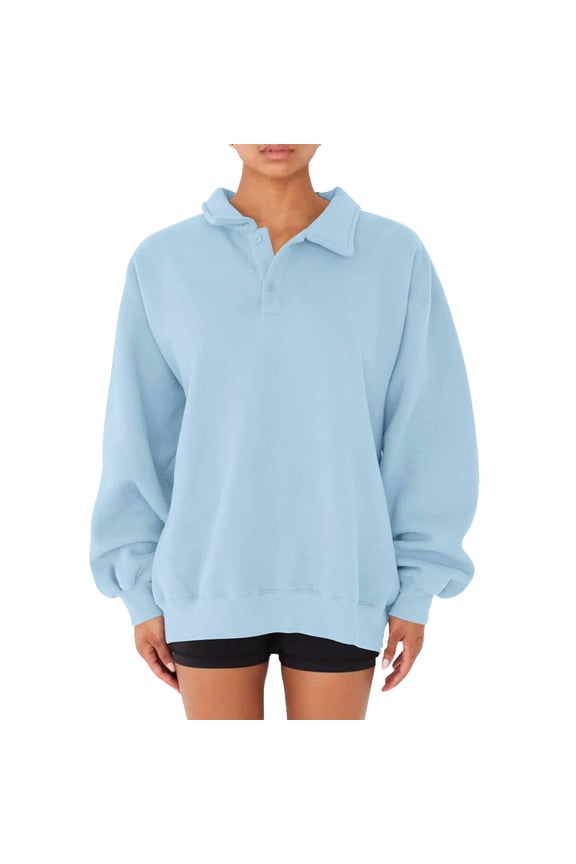 Saving,Womens Polo Sweatshirts Oversized Fleece Pullovers Casual Long Sleeve Tops Shirts Winter Solid Plain Sweatshirt(Light Blue,XXL)